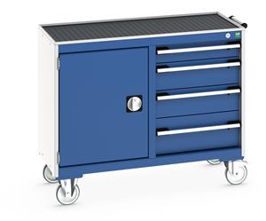 Bott Cubio Mobile Cabinet with Top Tray - 1 Cupbd & 4 Drwrs Bott MobileIndustrial Tool Storage Trolleys 1050mm x 525mm 41006006.11v Gentian Blue (RAL5010) 41006006.24v Crimson Red (RAL3004) 41006006.19v Dark Grey (RAL7016) 41006006.16v Light Grey (RAL7035) 41006006.RAL Bespoke colour £ extra will be quoted